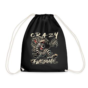 Crazy but Awesome Zebra Comic Stil - Turnbeutel - Schwarz - Vorne