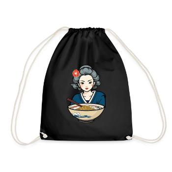 Japanese Ukiyo-E Retro Ramen Aesthetic Noodles - Drawstring Bag - black - Front