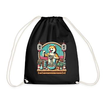Shiba Hund Ramen Chefkoch Kawaii Retro Stil - Turnbeutel - Schwarz - Vorne