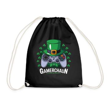 Gamerchaun Shamrock St Patrick's Day Leprechaun - Drawstring Bag - black - Front