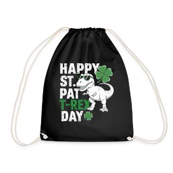 Happy St. Pat T-Rex Day Dinosaur T-Rex Shamrocks - Drawstring Bag - black - Front