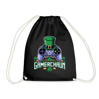 Gamerchaun Shamrock St Patrick's Day Leprechaun - Drawstring Bag - black - Front