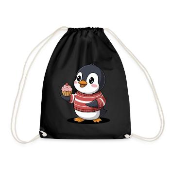 Pingouin mignon avec cupcake dans un pull rayé - Sac de sport léger - noir - Devant