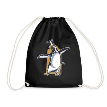 Pinguin Im Frack Mit Zylinder Beim Tanzen - Turnbeutel - Schwarz - Vorne