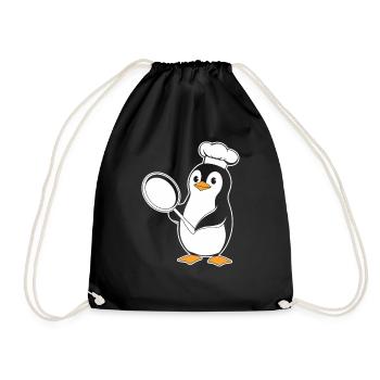 Penguin Cook With Pan Funny Motif - Drawstring Bag - black - Front