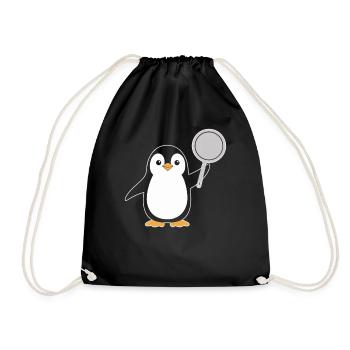 Penguin with pan illustrations for - Drawstring Bag - black - Front