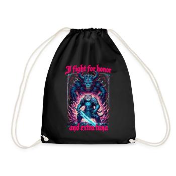 Middle Ages Cat Tuna Artwork Honor - Drawstring Bag - black - Front
