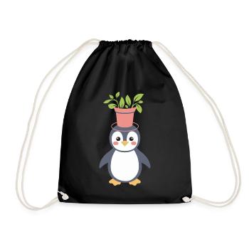 Pflanzenliebhaber Pinguin Mit Blumentopf Auf Dem - Turnbeutel - Schwarz - Vorne