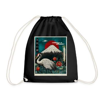 Grue couronnée rouge et mont Fuji - Sac de sport léger - noir - Devant