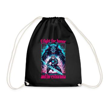 Middle Ages Cat Tuna Artwork Honor - Drawstring Bag - black - Front