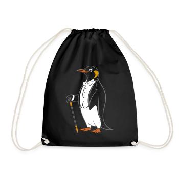 Eleganter Pinguin im Frack mit Gehstock - Turnbeutel - Schwarz - Vorne