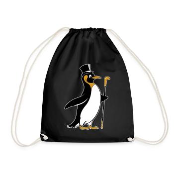 Eleganter Pinguin Mit Zylinder Und Spazierstock - Turnbeutel - Schwarz - Vorne