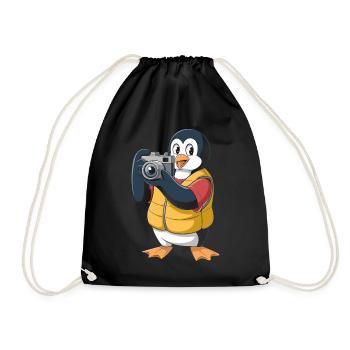 Pinguin Fotograf mit Kamera - Turnbeutel - Schwarz - Vorne