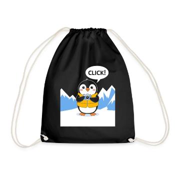 Funny Penguin Photographer Click Moment - Drawstring Bag - black - Front