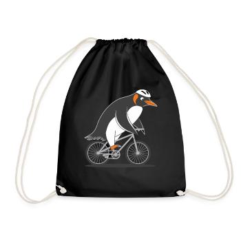 Lustiger Pinguin Auf Fahrrad Abenteuer - Turnbeutel - Schwarz - Vorne
