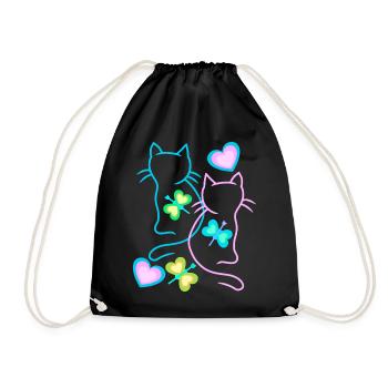 Katzen Sommer Kind Kinder Kätzchen Retro 80er - Turnbeutel - Schwarz - Vorne