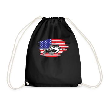 Lustiges Angeln USA Flagge Angler Wels Angeln - Turnbeutel - Schwarz - Vorne