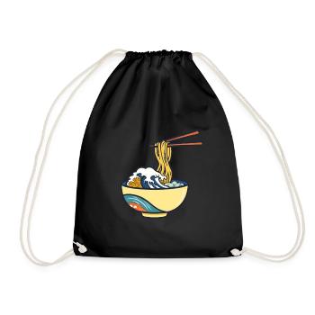 Japanese Ramen Ukiyo-E Retro Aesthetic - Drawstring Bag - black - Front