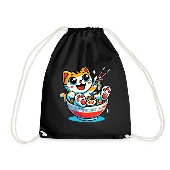 Chat kawaii avec bol de nouilles ramen style anime - Sac de sport léger - noir - Devant