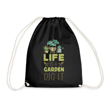 Plant Lover Gardening Pun Life Is - Drawstring Bag - black - Front