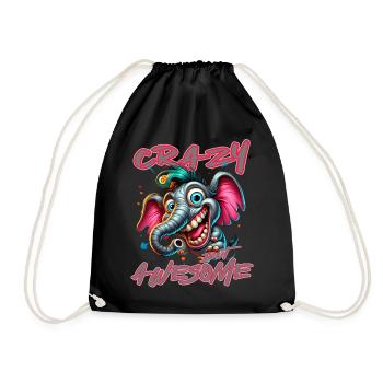 Crazy but Awesome – Elefant Comic Stil - Turnbeutel - Schwarz - Vorne