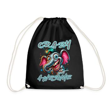 Crazy but Awesome Elefant Comic Stil - Turnbeutel - Schwarz - Vorne