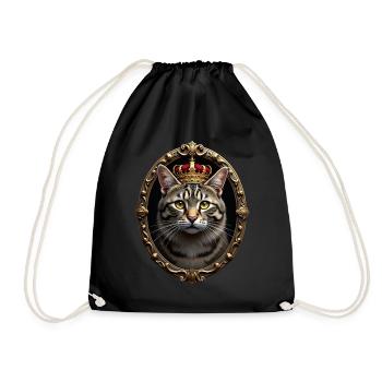 Medieval Cat in Picture Frame Art Crown - Drawstring Bag - black - Front