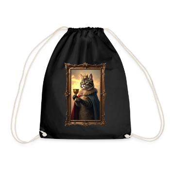 Medieval Cat in Picture Frame Art Crown - Drawstring Bag - black - Front