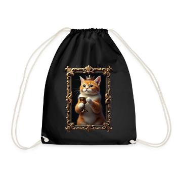 Medieval Cat in Picture Frame Art Crown - Drawstring Bag - black - Front