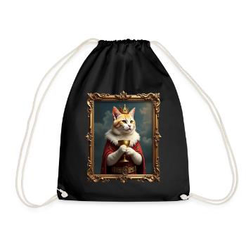 Medieval Cat in Picture Frame Art Crown - Drawstring Bag - black - Front