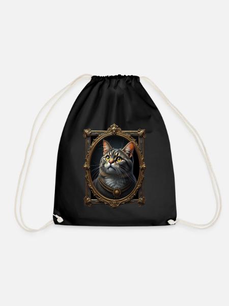 Mittelalter Katze im Bilderrahmen Kunst Krone - Turnbeutel - Schwarz