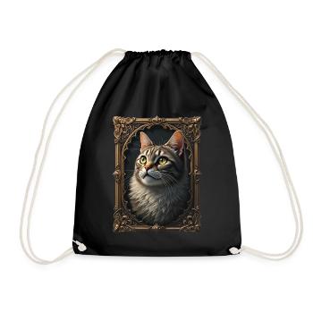 Medieval Cat in Picture Frame Art Crown - Drawstring Bag - black - Front