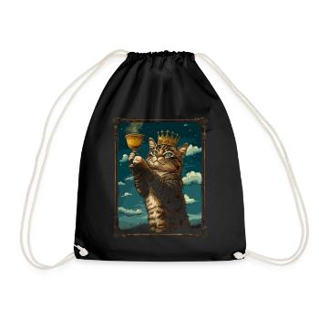 Medieval Cat in Picture Frame Art Crown - Drawstring Bag - black - Front