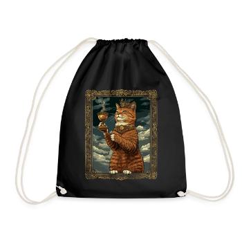 Medieval Cat in Picture Frame Art Crown - Drawstring Bag - black - Front