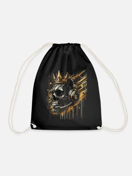 Gamer Schädel mit Krone Headset Golden - Turnbeutel - Schwarz