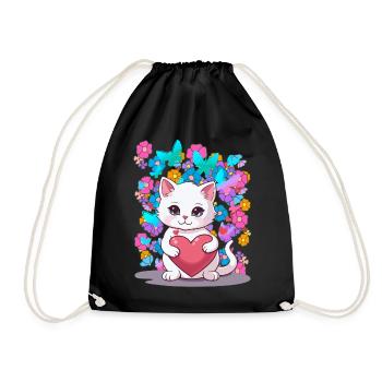 Chat Printemps Fleurs Coeur Enfants Bébé Chaton - Sac de sport léger - noir - Devant