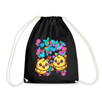 Happy Easter Flowers Chick Child Kids Baby Flower - Drawstring Bag - black - Front