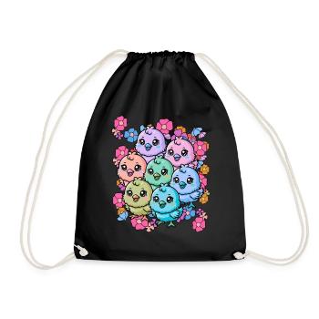 80s 90s Happy Easter Chick Child Kids Baby - Drawstring Bag - black - Front