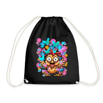 Poulet Poulets Printemps Fleurs Papillons Drôle - Sac de sport léger - noir - Devant