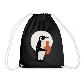 Penguin with Ceramic Vase Artistic Pottery - Drawstring Bag - black - Front