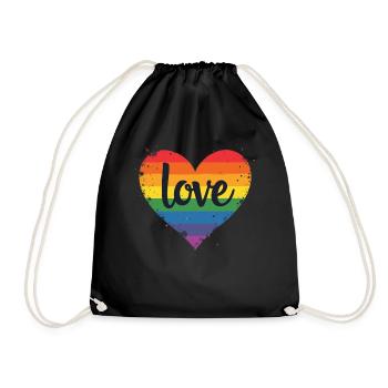 Pride Love Heart LGBTQ Rainbow Heart Pride Gay - Drawstring Bag - black - Front