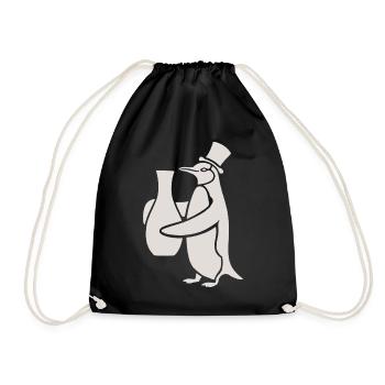 Penguin with Hat and Ceramic Vase Masterpiece - Drawstring Bag - black - Front