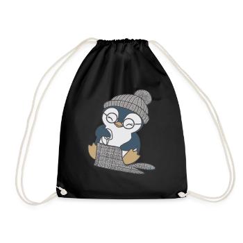 Cute penguin sewing with hat - Drawstring Bag - black - Front
