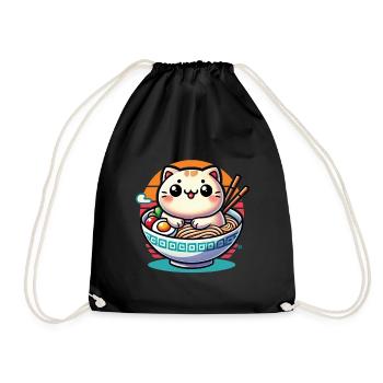 Kawaii Ramen Cat Japanische Nudeln Streetwear - Turnbeutel - Schwarz - Vorne