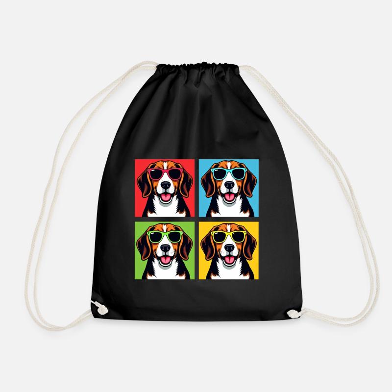 Pop Art Beagle, Glückseligkeit, Benny, Bagel, Mohn, Waggly - Turnbeutel - Schwarz