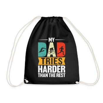 Mein Vater Versucht Härter Lustiger Triathlon Vater Retro - Turnbeutel - Schwarz - Vorne