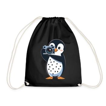 Penguin Photographer With Camera For Photo Lovers - Drawstring Bag - black - Front