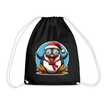 crazy Christmas penguin - Drawstring Bag - black - Front