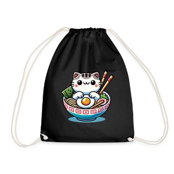 Chat Kawaii en Ramen Bowl Streetwear - Sac de sport léger - noir - Devant