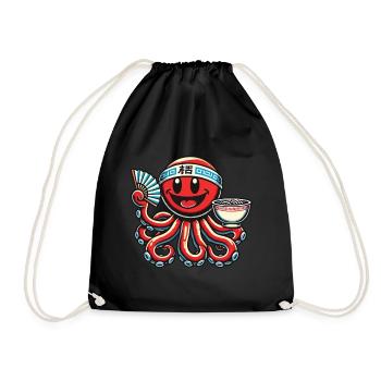 Japanese Anime Ramen Noodles Octopus Fun - Drawstring Bag - black - Front